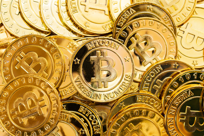 Bitcoin cryptocurrency  golden coins