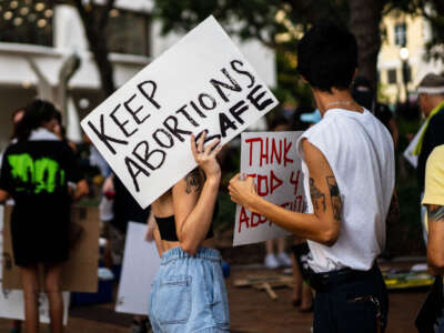 Abortion rights advocates at a rally and overnight sit-in at Five Points Park in Sarasota, Florida, on June 24, 2022.