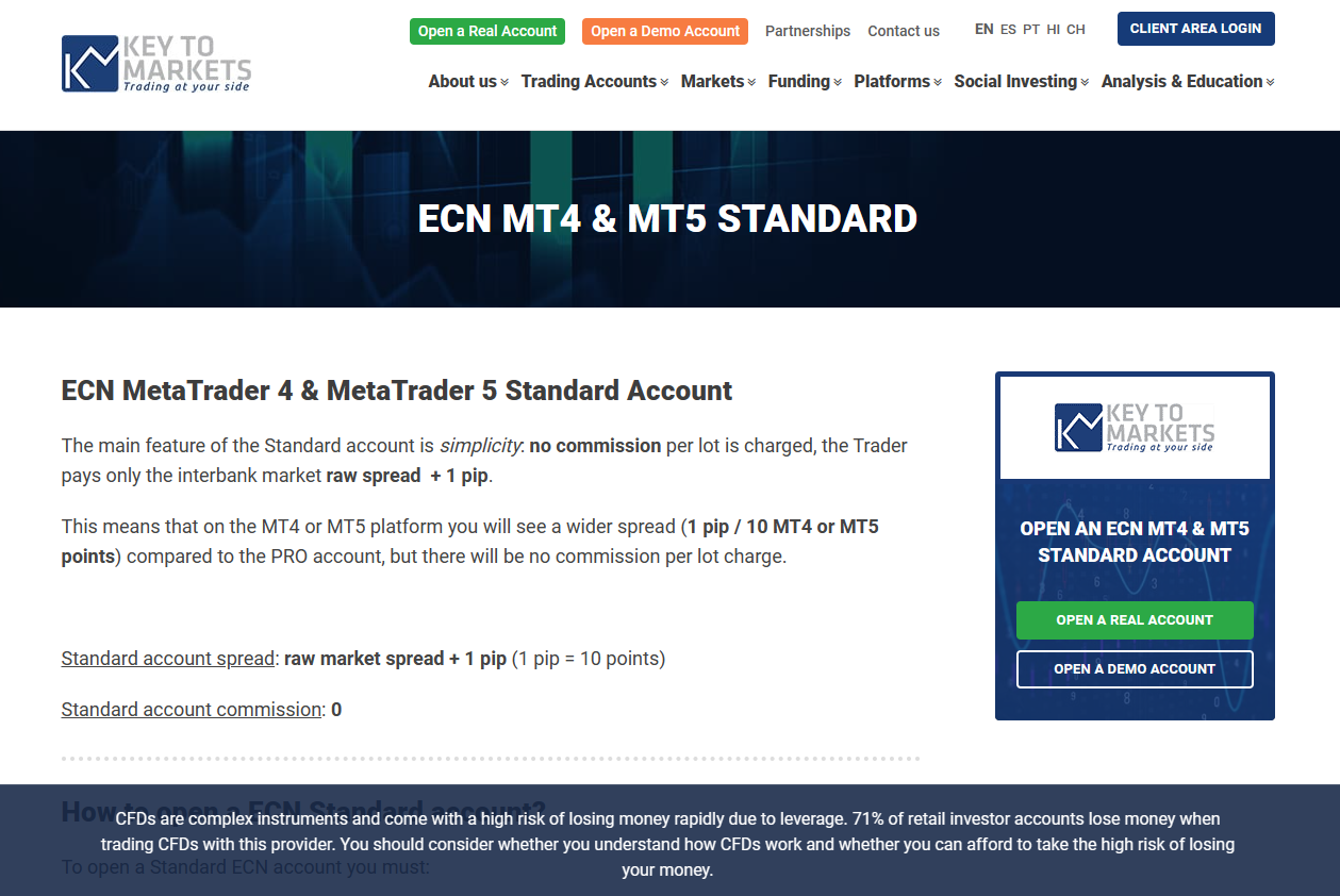 Key to Markets MetaTrader 4 and 5 Standard Account