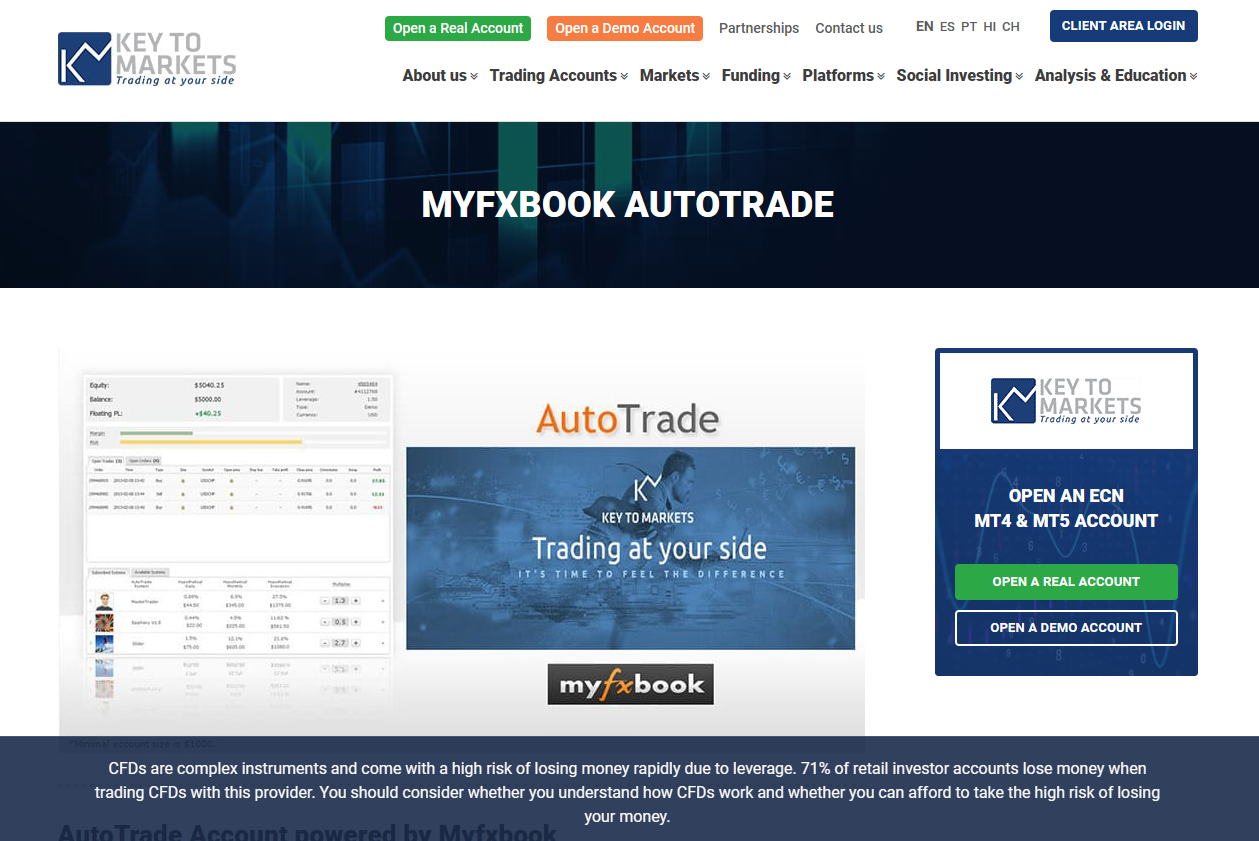 Key to Markets Myfxbook AutoTrade