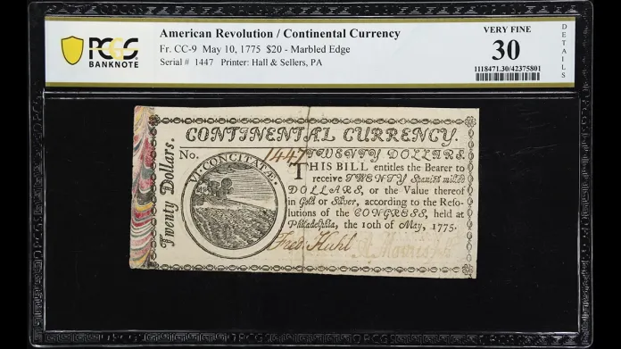 CC-9. Continental Currency. May 10, 1775. $20. PCGS Banknote Very Fine 30 Details. Image: Stack's Bowers.