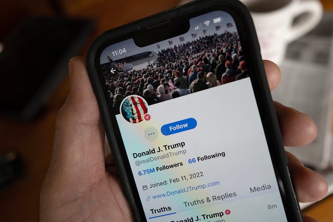 In this photo illustration, Republican presidential candidate former President Donald Trump's social media platform Truth Social is shown on a cell phone on March 25, 2024 in Chicago, Illinois.