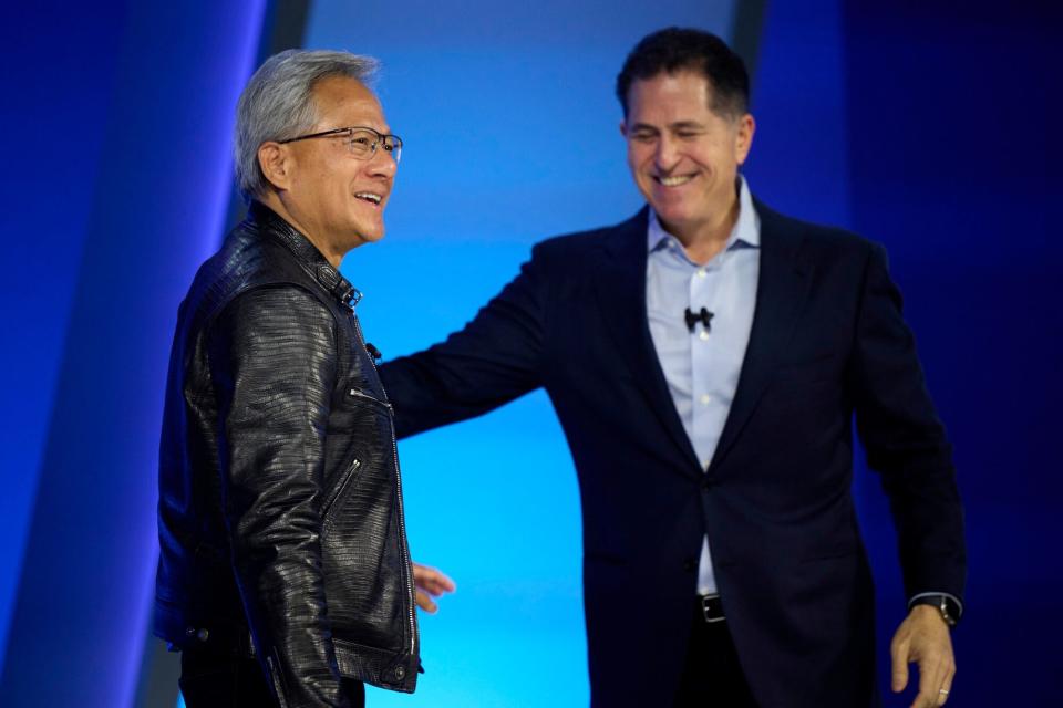 Nvidia CEO Jensen Huang, left, with Dell CEO Michael Dell. (Bloomberg)