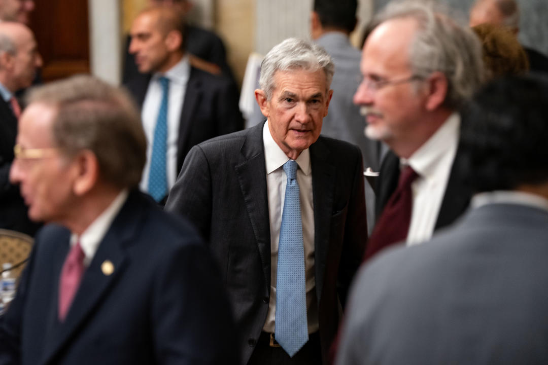 WASHINGTON, DC - MAY 10: Federal Reserve Chair Jerome Powell departs after the conclusion of a meeting of the Financial Stability Oversight Council at the Treasury Department on May 10, 2024 in Washington, DC. The council received an update from the Financial Market Utilities Committee and an update on market developments related to corporate credit, as well as a presentation and to vote on a report on nonbank mortgage servicing. (Photo by Kent Nishimura/Getty Images)